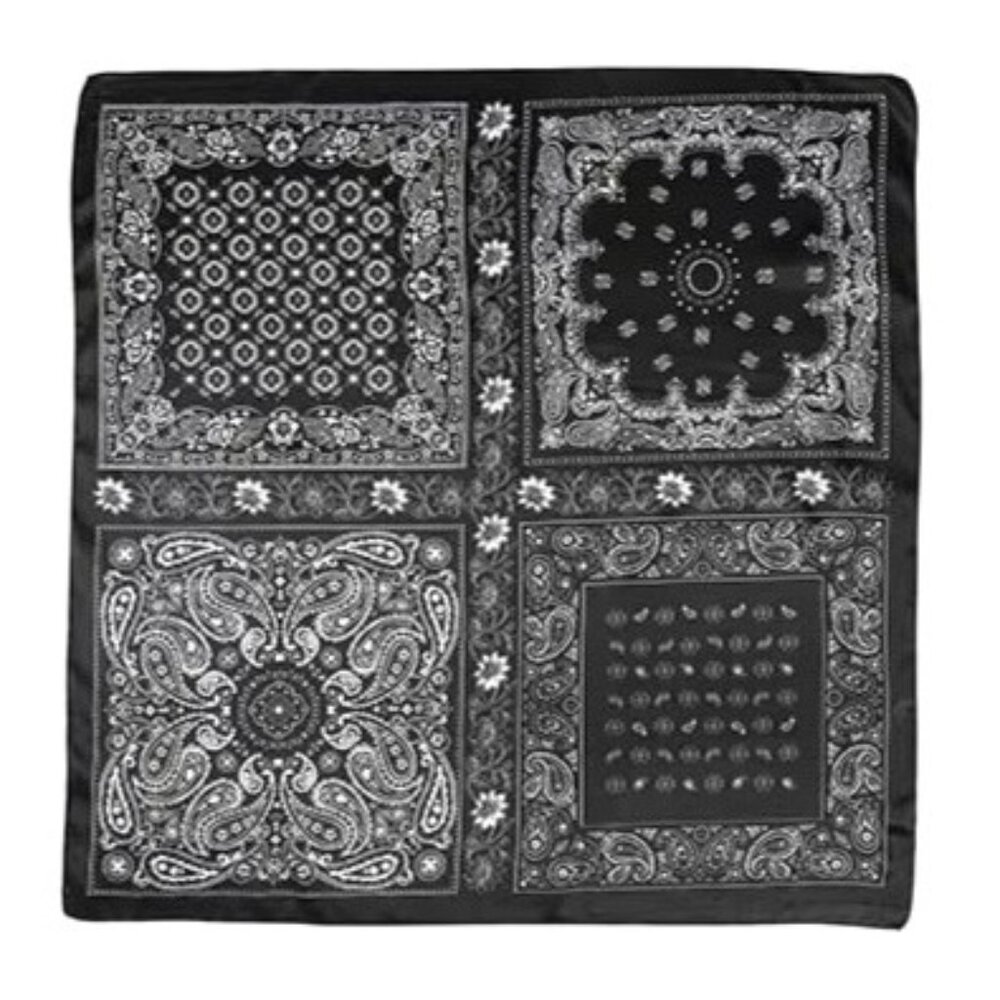 34x34 Black White Paisley Western Wild Rag Scarf